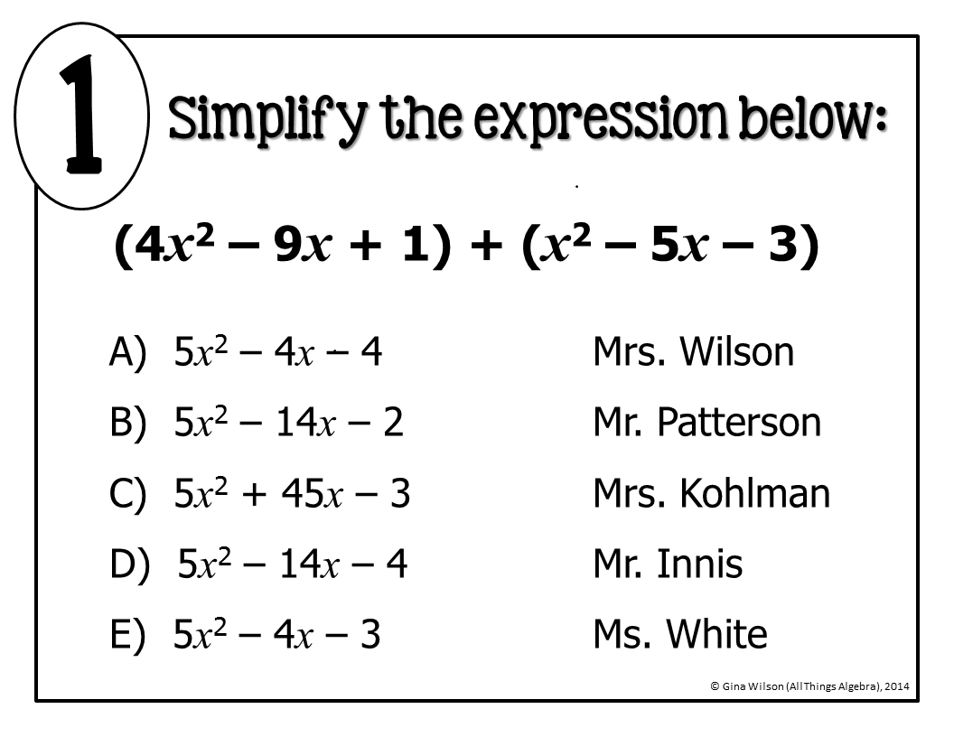Adding Subtracting Polynomials Math Lib Activity All Things Algebra
