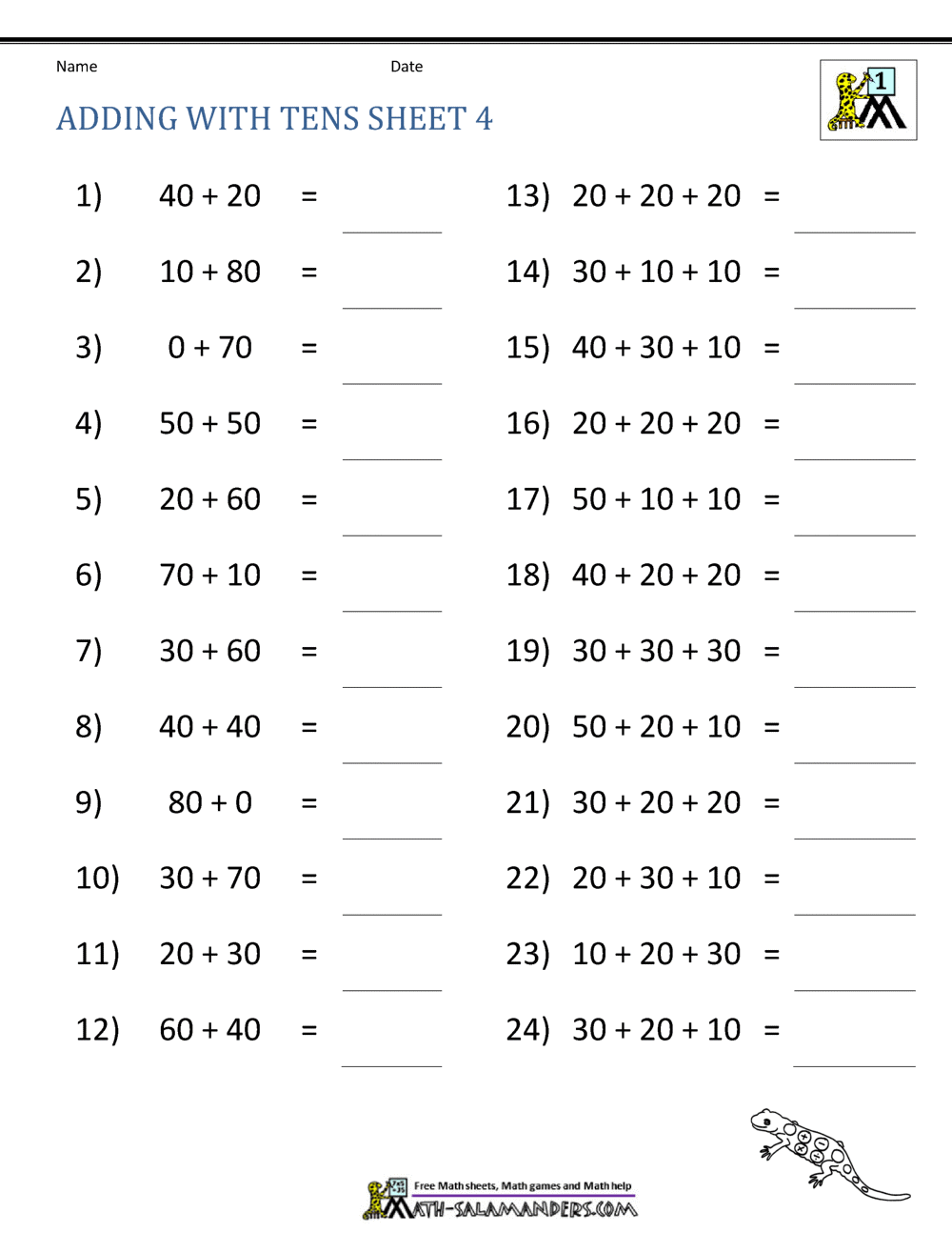 Add And Subtract 10 Worksheet