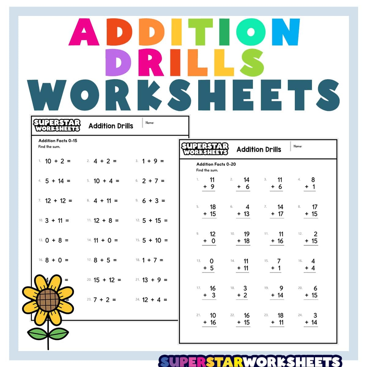 Addition Drills Superstar Worksheets Adding 1 Drills Worksheet 50 Questions PDF Printable Addition Worksheets Cazoom Math