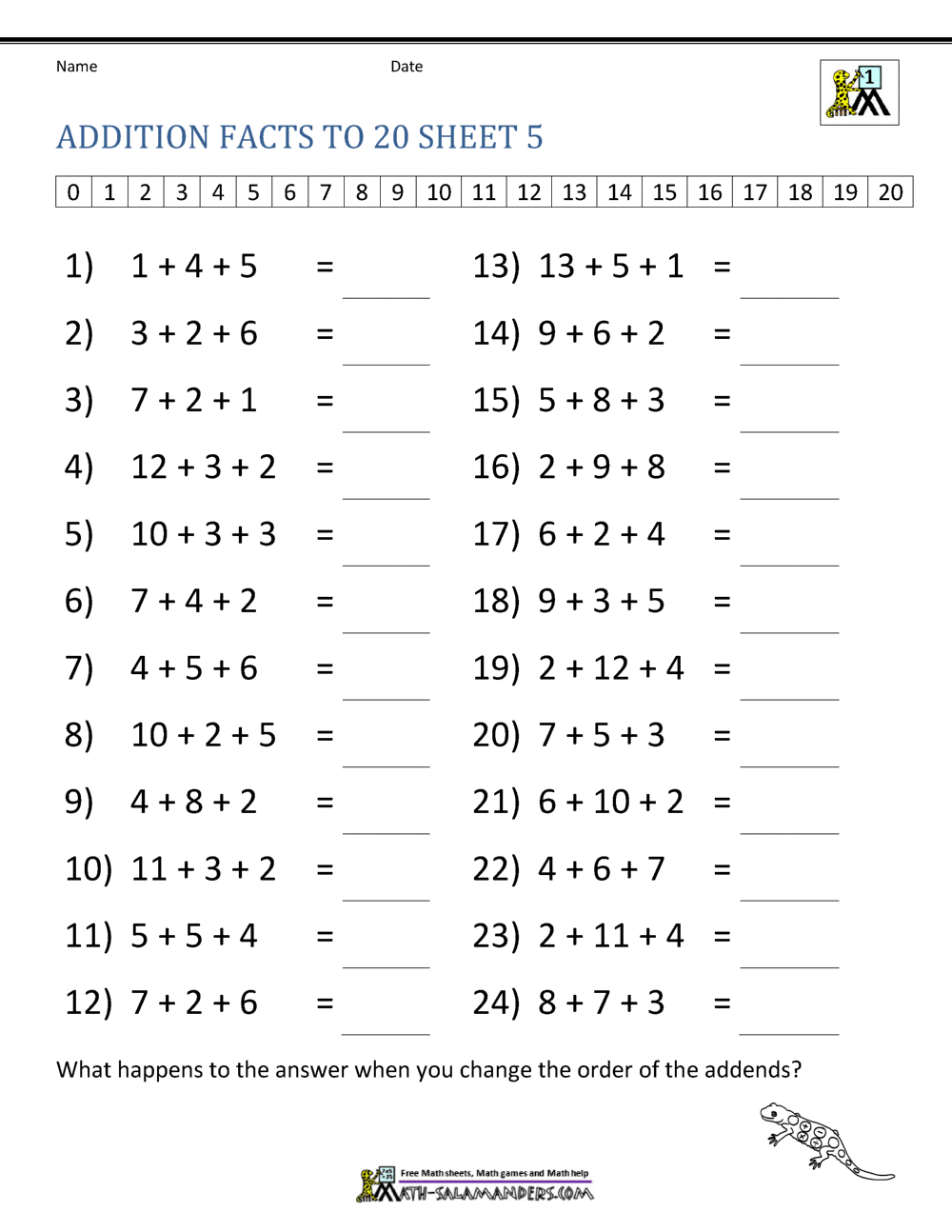 Addition Facts To 20 Worksheets Addition Charts Tables Worksheets Free Printable PDF Files Free Printables Lettering SVG Files Tools Apps