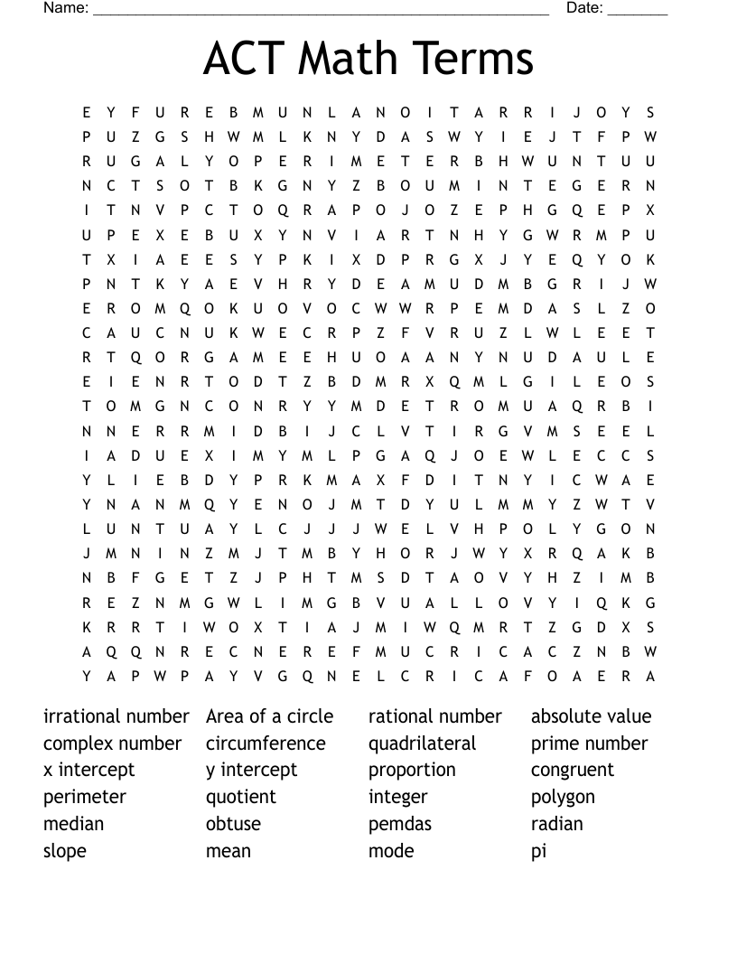 Algebra Vocabulary Word Search WordMint