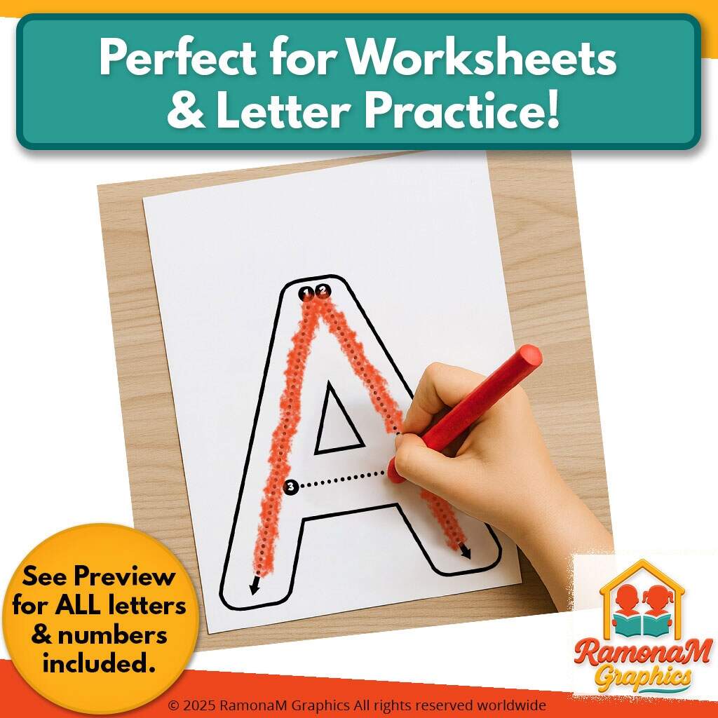 Alphabet Tracing Font Handwriting Practice RamonaM Graphics