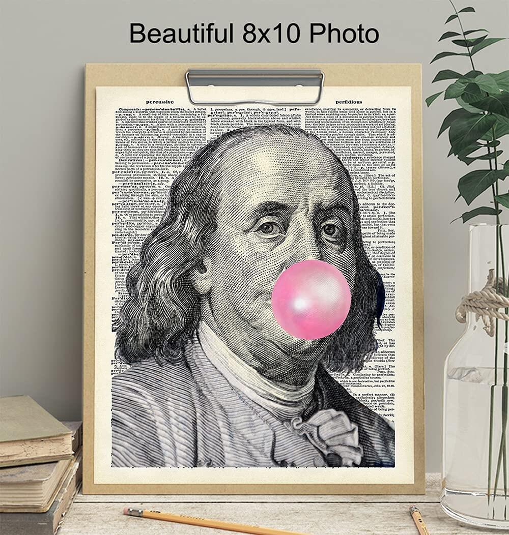 Amazon Ben Franklin Benjamin Franklin Funny Wall Decor For Living Room Bedroom Dorm Unique Original Bubble Gum Wall Art Hundred Dollar Bill Room Decor Dictionary Art