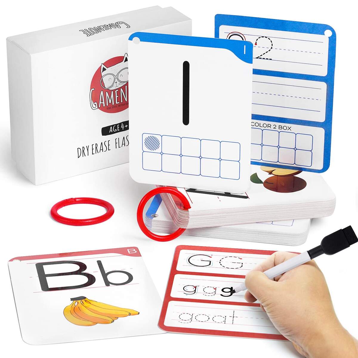 Amazon Gamenote Dry Erase Alphabet And Number Flash Cards Write And Wipe Laminated ABC Letter Tracing Practice Card For Kindergarten 47 Flashcards With 2 Rings And Marker Toys Games