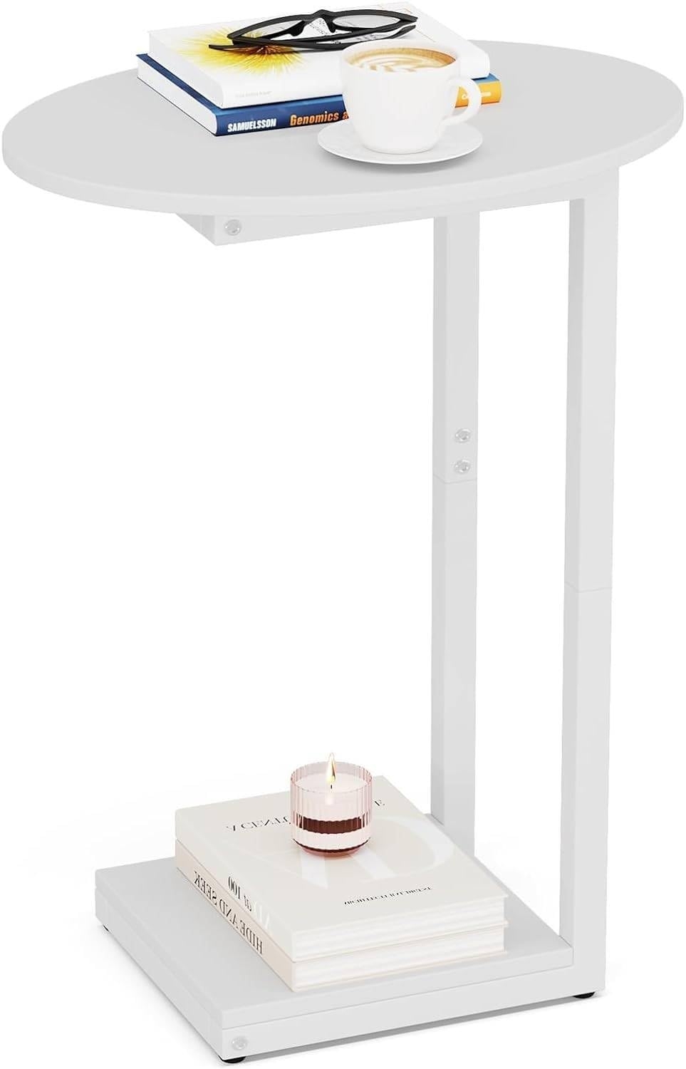 Amazon UINGBPXT Small End Table C Shaped End Table Narrow Oval Sofa Side Table Small Spaces Coffee Table For Bedroom Home Office Accent Table Height 55cm Stable Structure White Home Kitchen