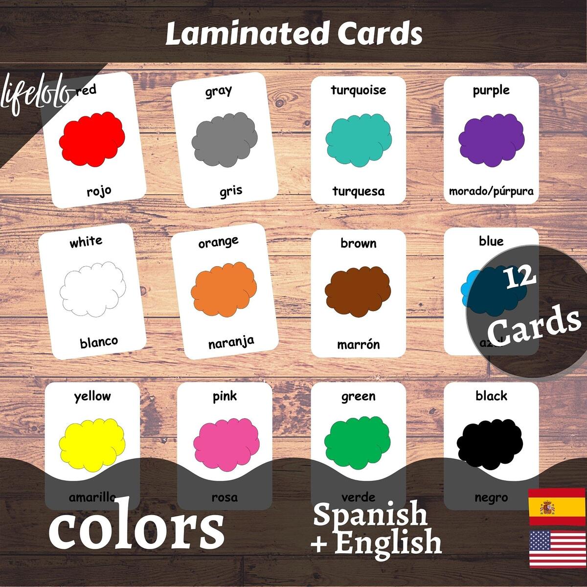 Amazon Spanish English Bilingual Flash Cards Laminated Flash Cards Choose Your Set Colors Toys Games