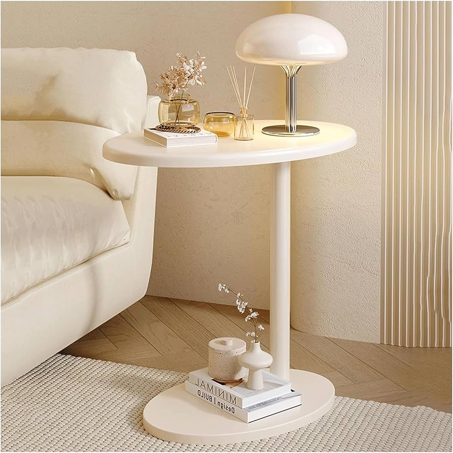 Amazon UINGBPXT Small End Table C Shaped End Table Narrow Oval Sofa Side Table Small Spaces Coffee Table For Bedroom Home Office Accent Table Height 55cm Stable Structure White Home Kitchen