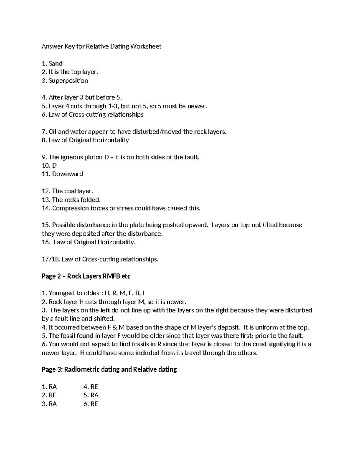 Answer Key For Relative Dating Worksheet 2 Geology Course Studocu