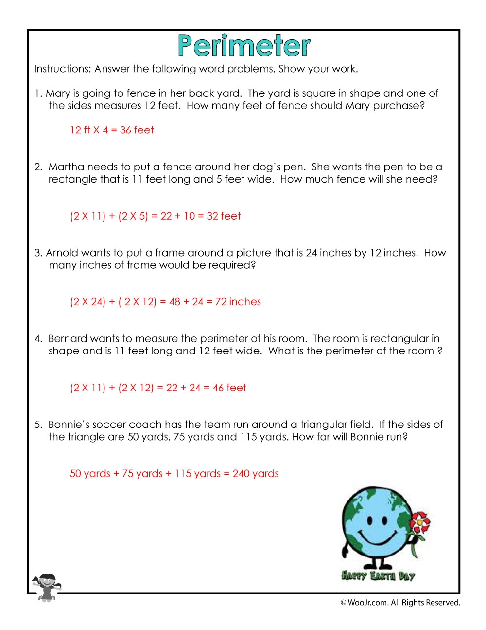 Area And Perimeter Word Problem Worksheets For Earth Day Woo Jr Worksheets Library