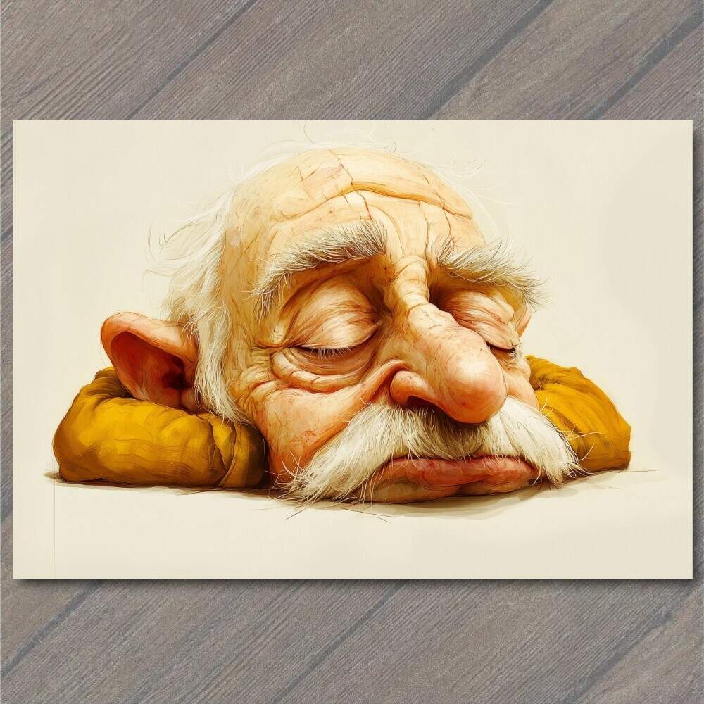 Art Print Funny Elderly Man Asleep Caricature Humor Unique Weird Strange Unusual EBay
