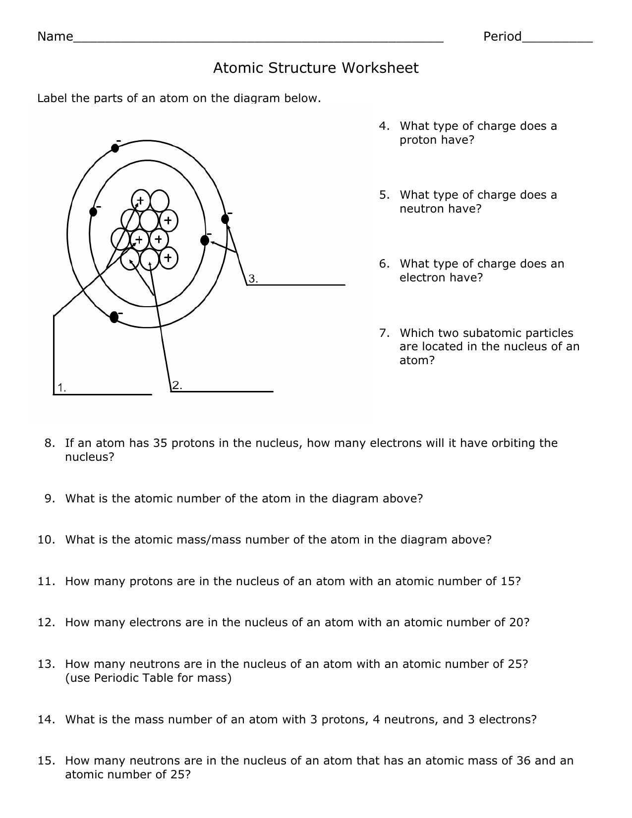 Atomic Structure Worksheet Protons Neutrons Electrons Atomic Structure Worksheet Protons Neutrons Electrons