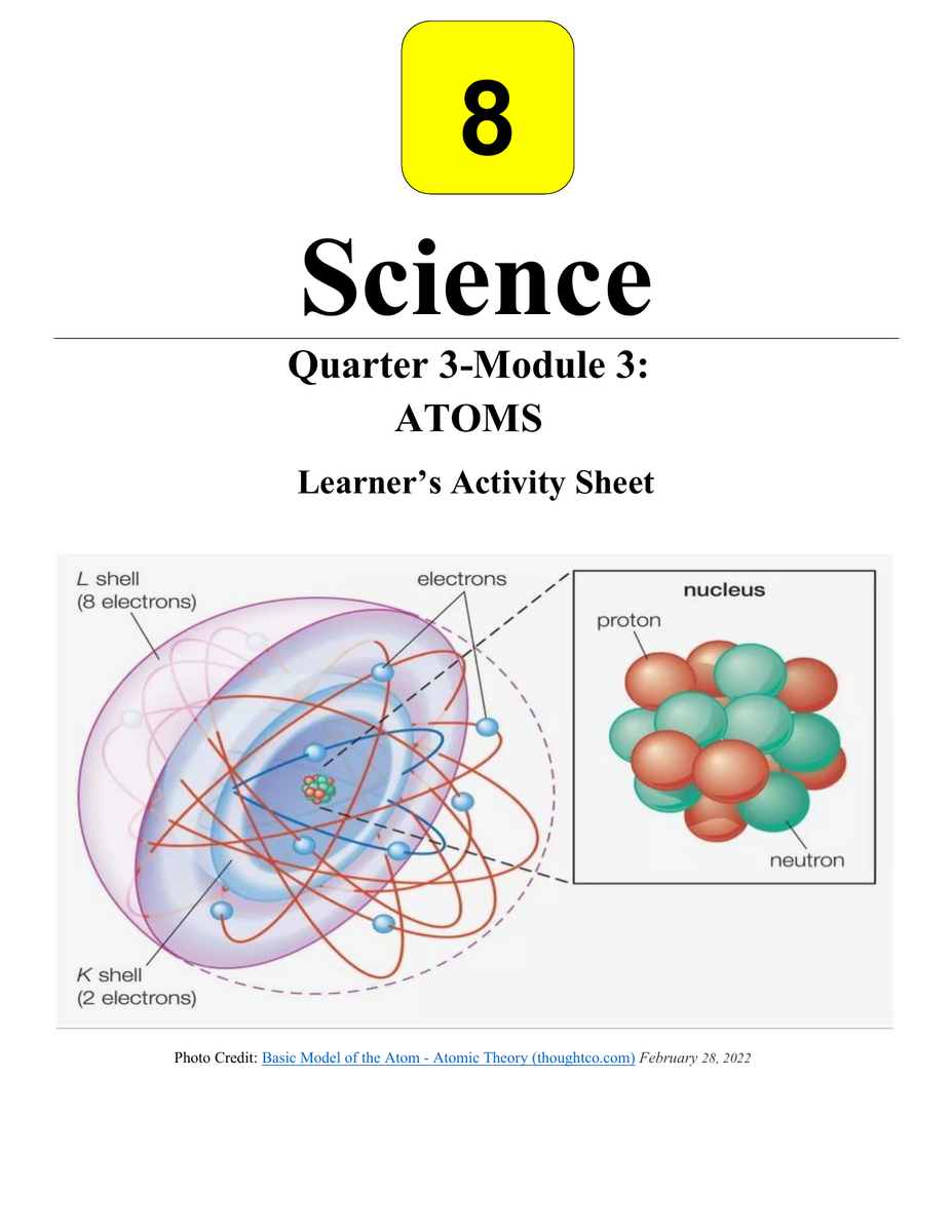 Atoms Protons Neutrons Electrons Activity Sheet