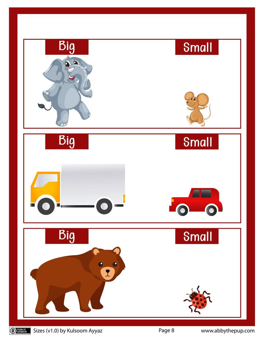 Big And Small Sizes Flash Card Free Printable Worksheets