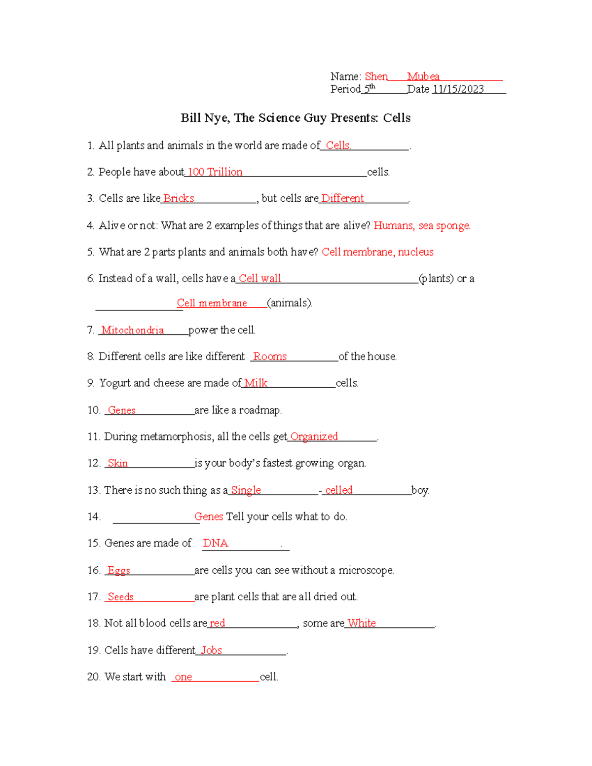 Bill Nye Cell Video Worksheet Period 5 Notes Studocu Bill Nye Cell Video Worksheet Period 5 Notes Studocu