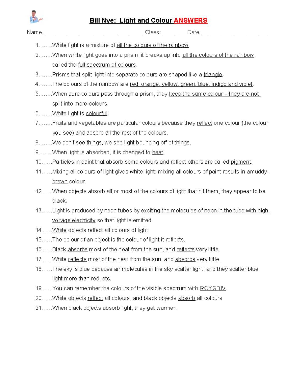 Bill Nye Light And Colour Study Guide Answers Studocu