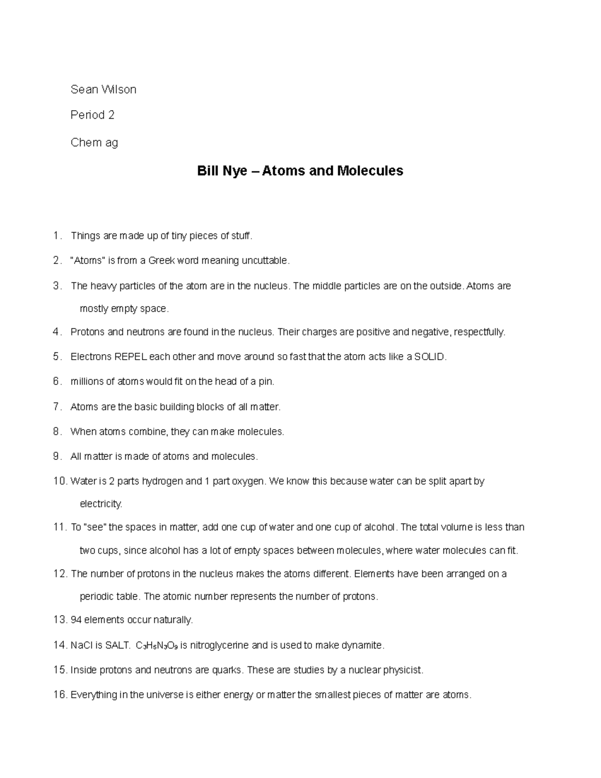 Bill Nye Science Guy Atoms Molecules Answer Sheet Chem Ag Studocu