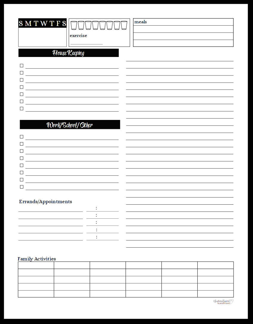Black And White Daily Task List Planner Printables