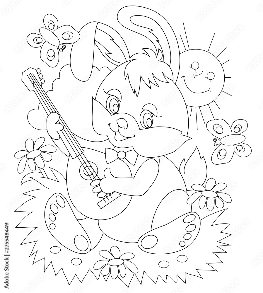 Black And White Page For Baby Coloring Book Drawing Of Cute Rabbit Playing Music On The Meadow Printable Template For Kids Worksheet For Children And Adults Hand Drawn Vector Image Stock Vector Black And White Page For Baby Coloring Book Drawing Of Cute Rabbit Playing Music On The Meadow Printable Template For Kids Worksheet For Children And Adults Hand Drawn Vector Image Stock Vector