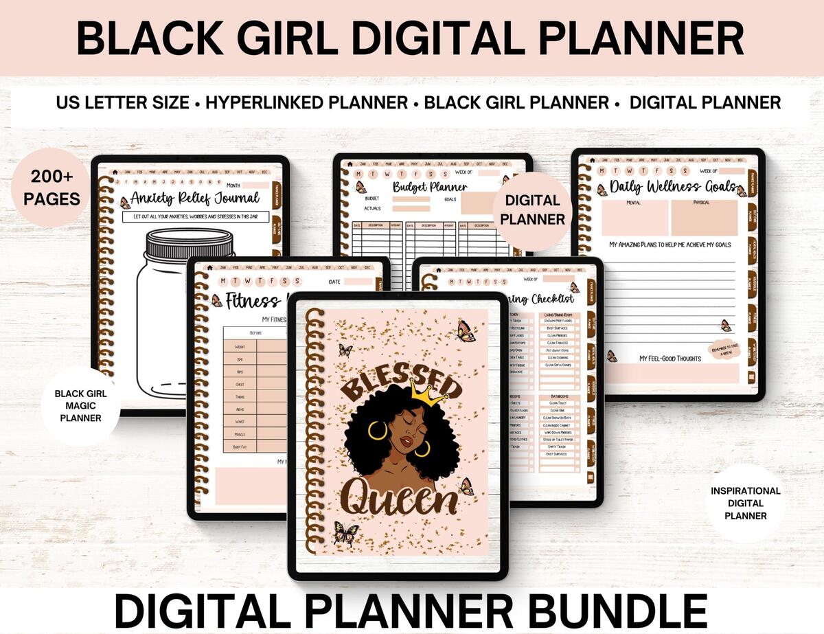 Black Girl Digital Planner Bundle Black Girl Magic Digital Planner Black Girl Hyperlinked Planner Digital Planner For Black Girl Boss Etsy