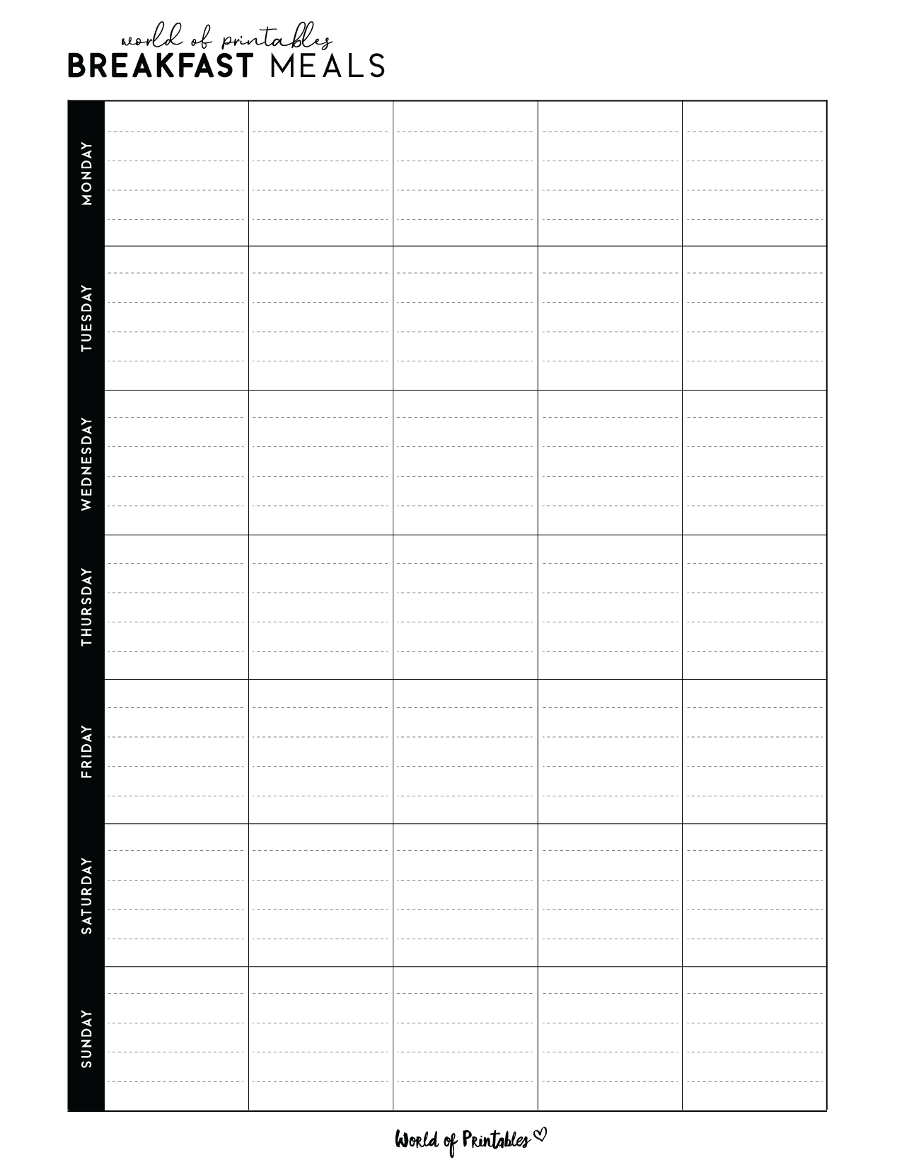 Breakfast Meal Planners World Of Printables