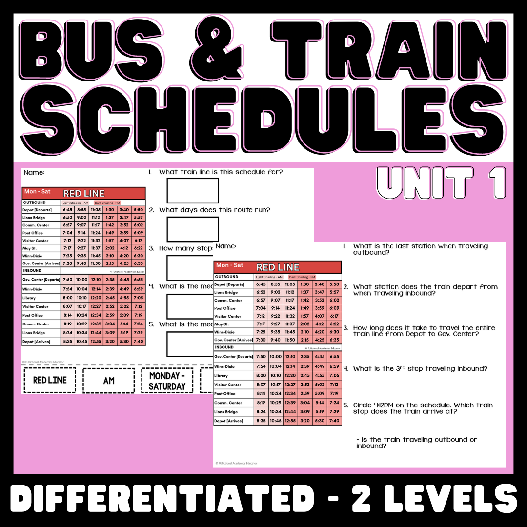 Bus Train Schedules Unit 1 Life Skills Vocational Special Education Made By Teachers
