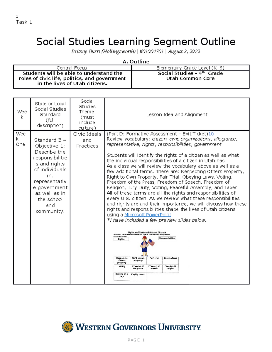 C104 Task 1 Outline For Social Studies Lesson Plans Studocu