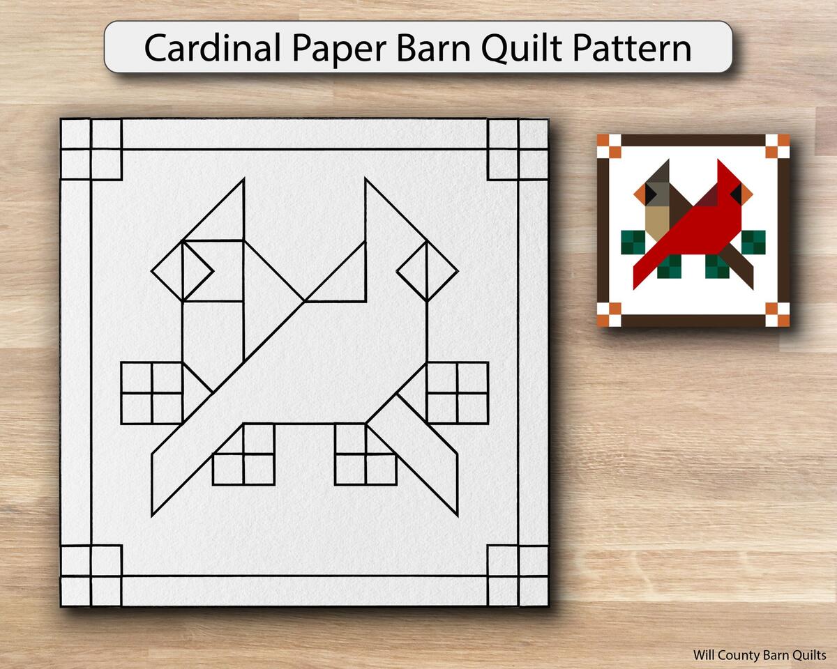 Cardinal Paper Printed Barn Quilt Pattern Sizes Etsy