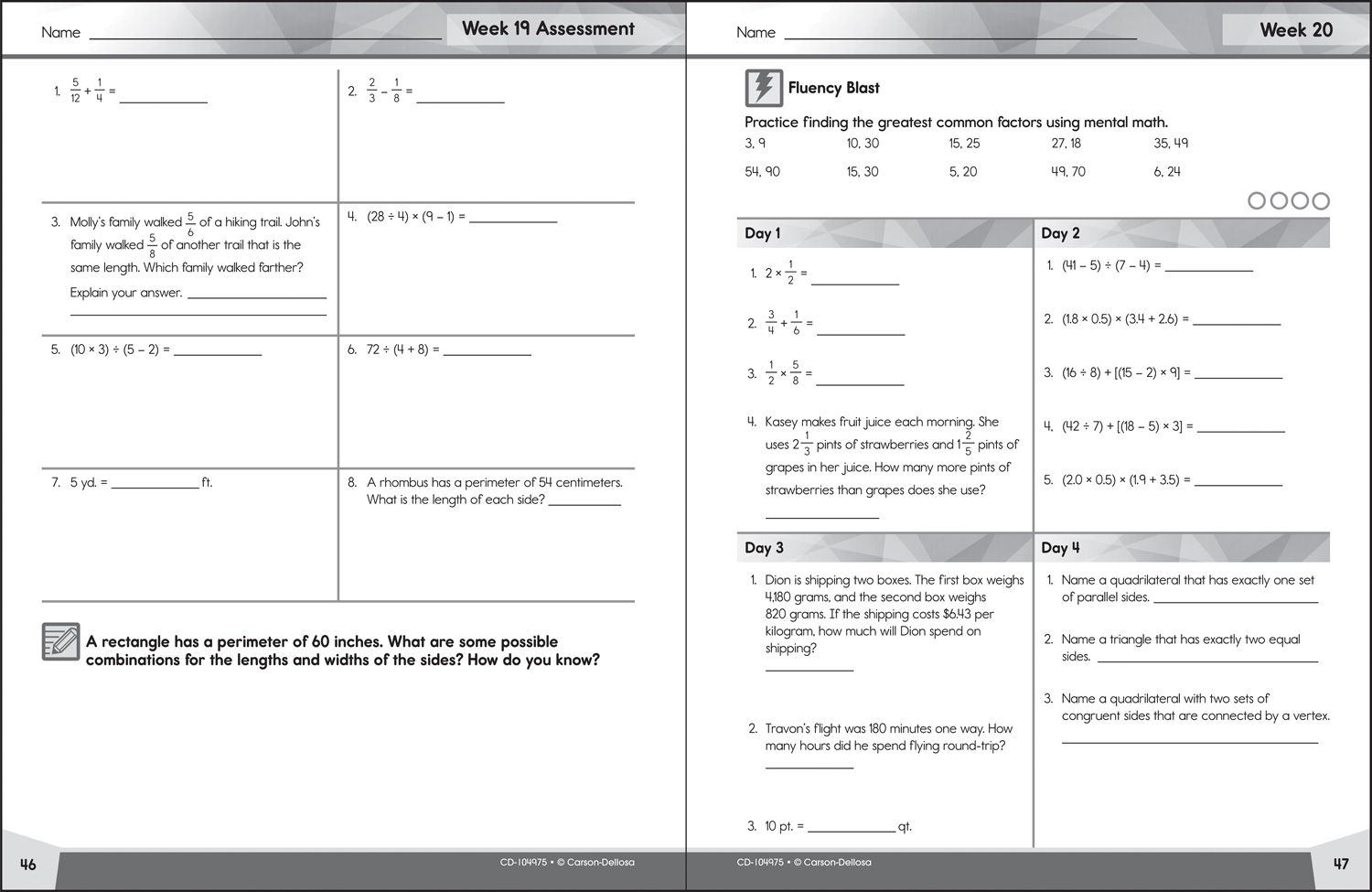 Carson Dellosa Education Math Student Bundle Grade 5 Target Worksheets Library