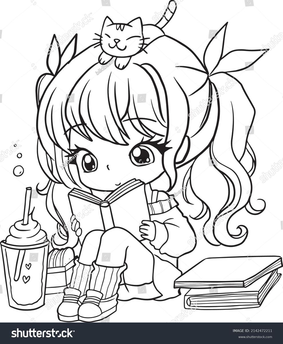 Cute Girl With Candy Cane Coloring Page Kawaii