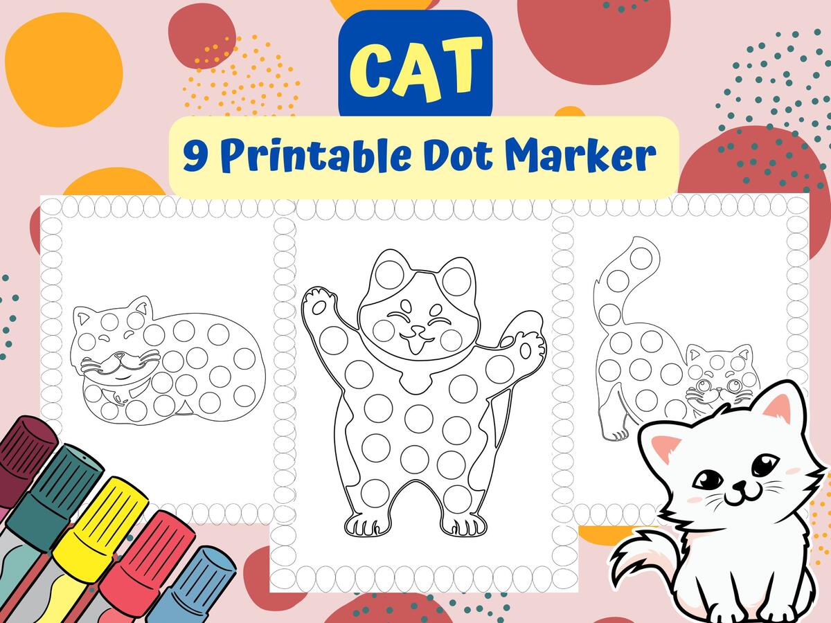 Cat Dot Marker Pages For Kids Dot To Dot Coloring Pages Funny Cats Dot Marker Activity Kitten Dot Marker Printable Instant Download Etsy