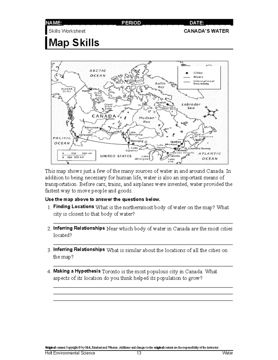 Ch 11 Map Skills Worksheet Understanding Canada S Water Resources Studocu
