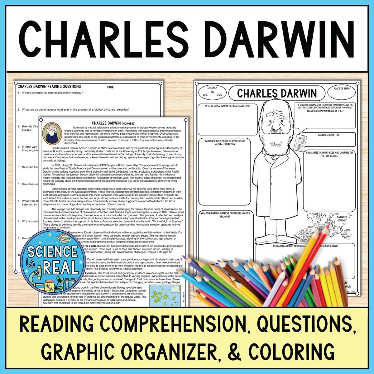 Charles Darwin Graphic Organizer Reading Comprehension And Questions Classful