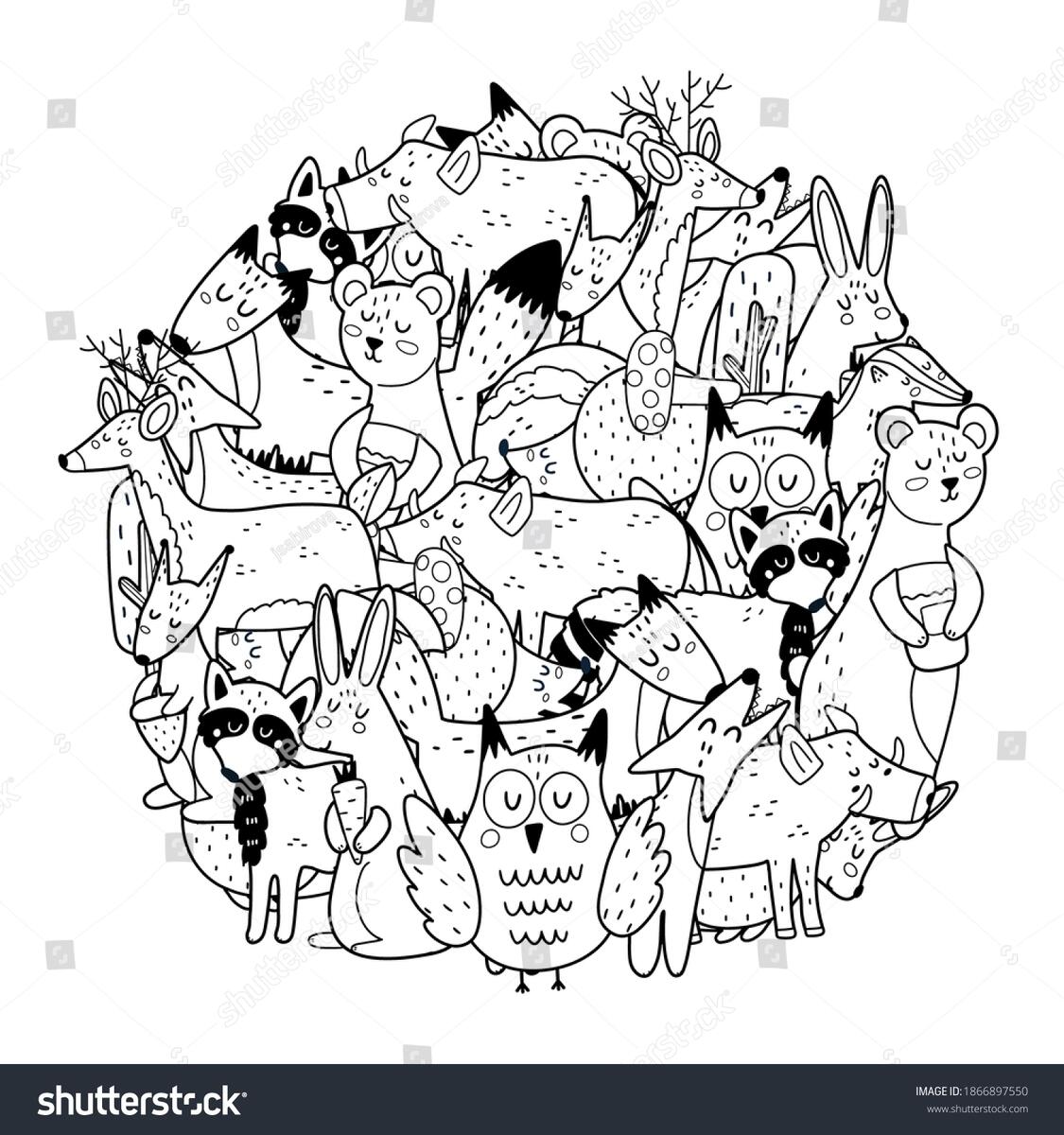 Circle Shape Coloring Page Woodland Animals Stock Vector Royalty Free 1866897550 Shutterstock