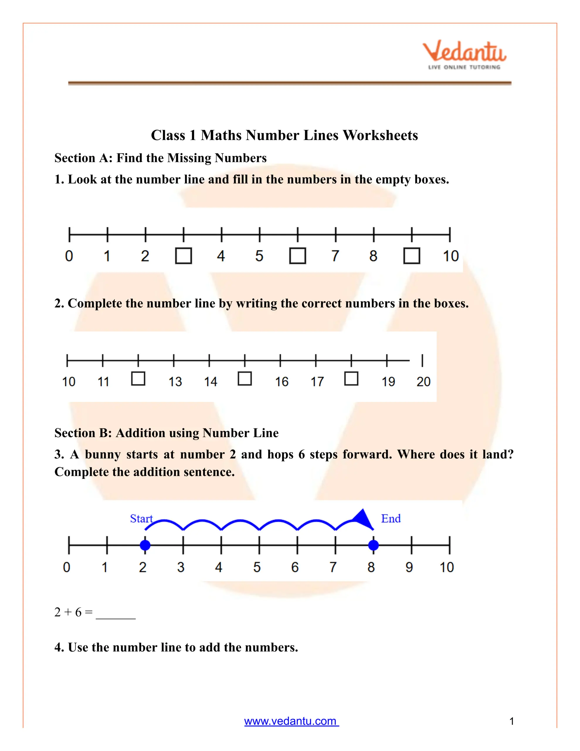 Class 1 Maths Number Line Worksheets Free Printable PDF