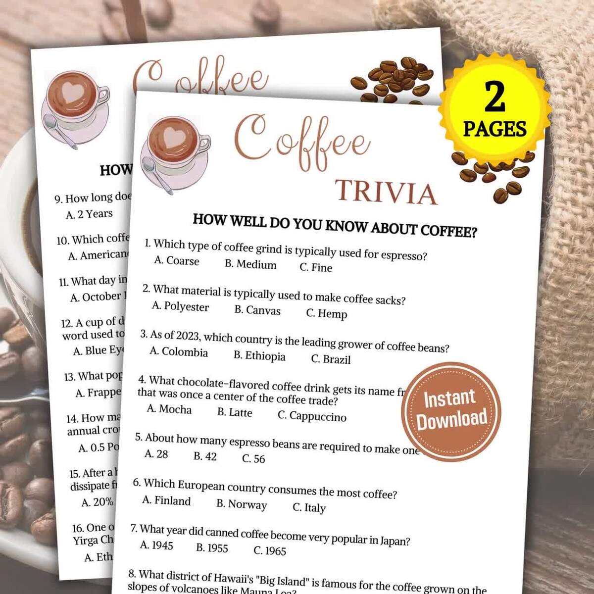 Coffee Trivia Game Printable Coffee Trivia Quiz Coffee Games Coffee Quiz Coffee Party Game Espresso Trivia Instant Download PDF Etsy Israel Coffee Trivia Game Printable Coffee Trivia Quiz Coffee Games Coffee Quiz Coffee Party Game Espresso Trivia Instant Download PDF Etsy Israel