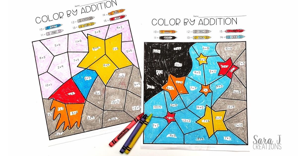 Color By Addition Free Space Themed Printable Sara J Creations Color By Addition Free Space Themed Printable Sara J Creations