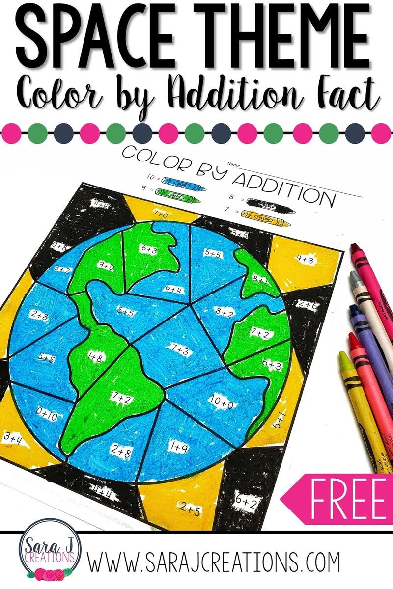 Color By Addition Free Space Themed Printable Sara J Creations Color By Addition Free Space Themed Printable Sara J Creations