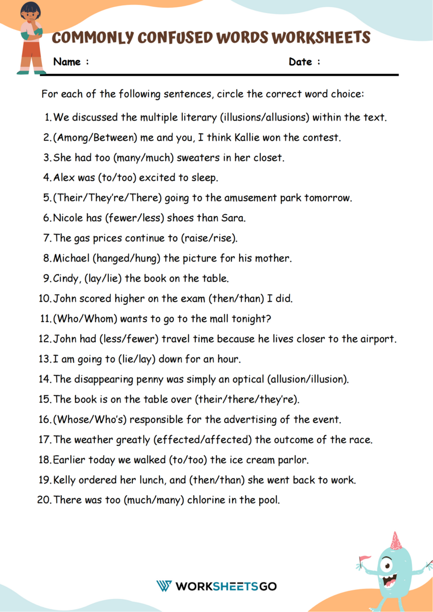 Commonly Confused Words Worksheets WorksheetsGO