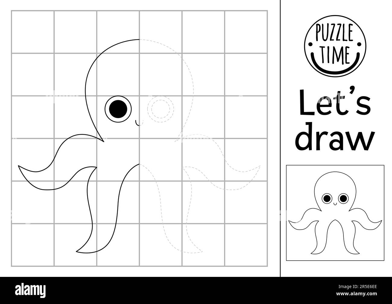 Complete The Octopus Picture Vector Under The Sea Symmetrical Drawing Practice Worksheet Printable Black And White Activity For Kids Copy The Pictu Stock Vector Image Art Alamy