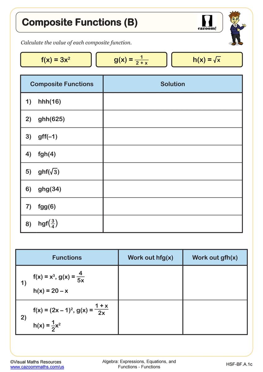 Composite Functions B Worksheet Algebra II PDF Worksheets Cazoom Math Composite Functions B Worksheet Algebra II PDF Worksheets Cazoom Math