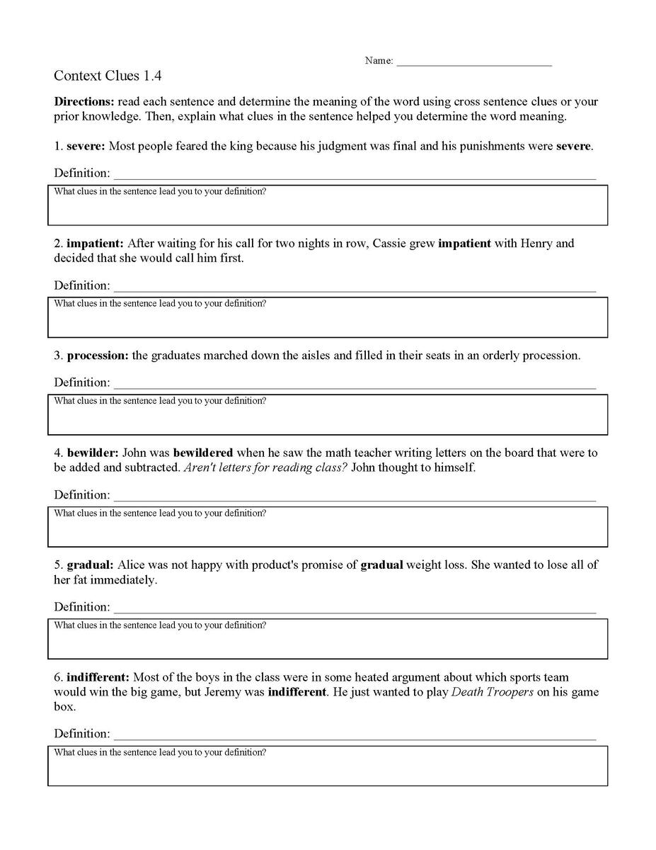 Context Clues Worksheet 1 4 Reading Activity