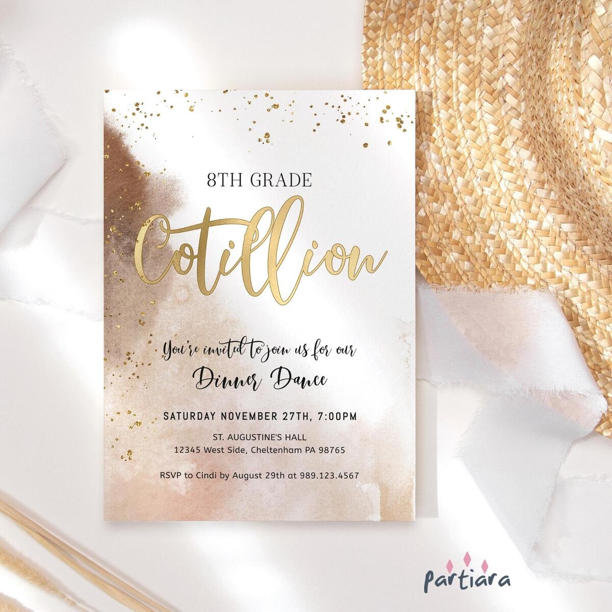 Cotillion Invitation Template Editable Cotillion Party Invite Printable Grade School Prom Invites Shades Of Brown Decor Download P214 Etsy Israel