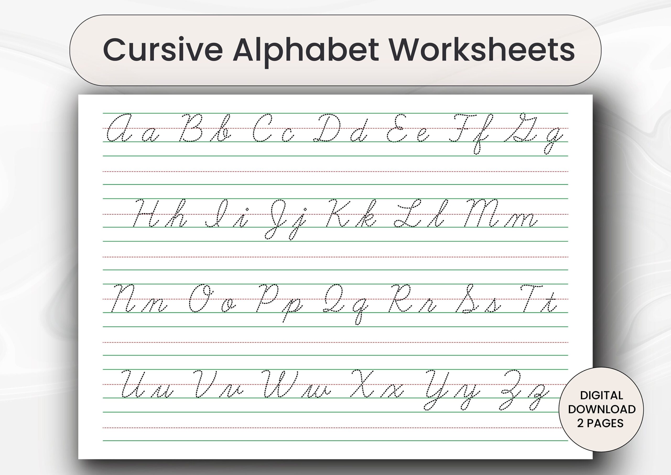 Cursive Alphabet Tracing Worksheets Handwriting Practice Digital Download Etsy