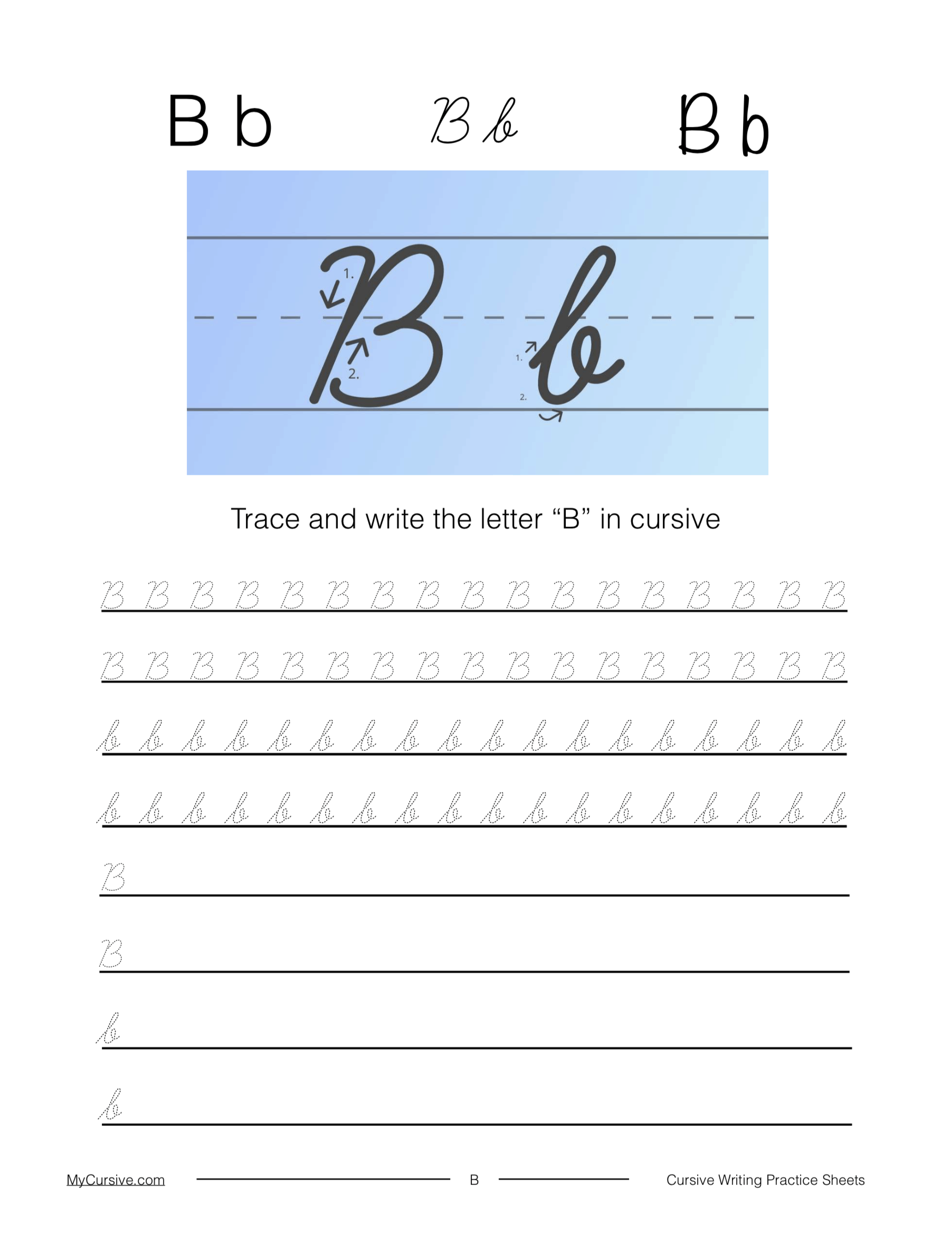 Cursive B Full Tutorial And Worksheet Cursive B Full Tutorial And Worksheet