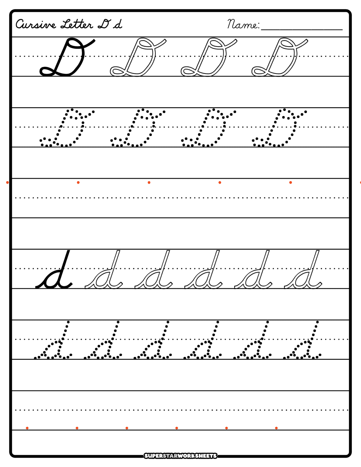 Cursive D Superstar Worksheets