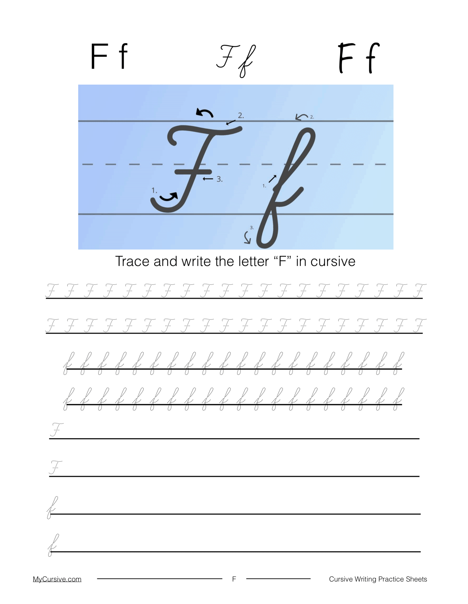 Cursive F Full Tutorial And Worksheet Cursive F Full Tutorial And Worksheet