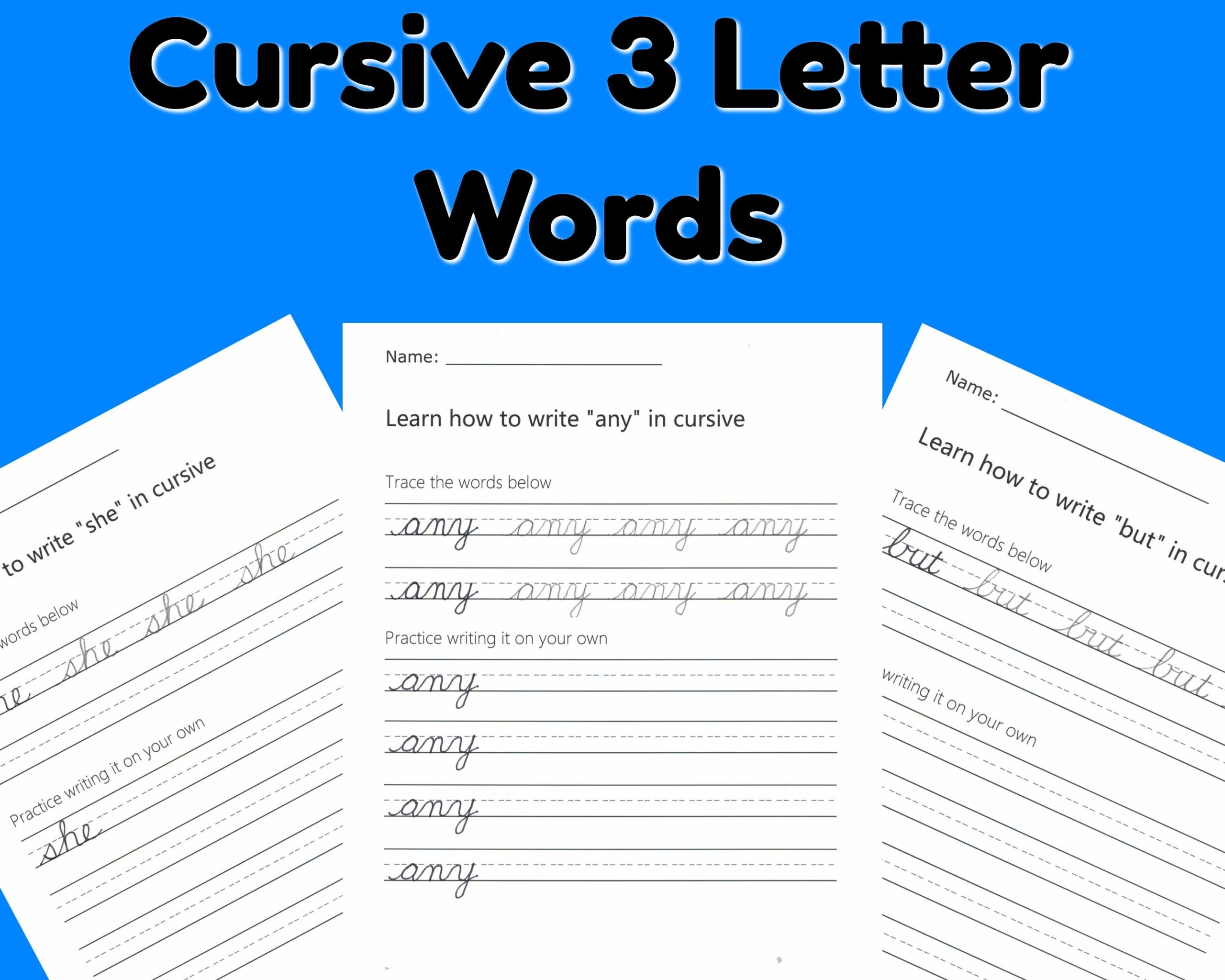 Cursive Letter Worksheets For 3 Letter Words Instant Download Etsy Printable Cursive Alphabet Worksheets Handwritting Practice Pages How To Connect Cursive Letters Cursive Writing Practice Etsy Israel