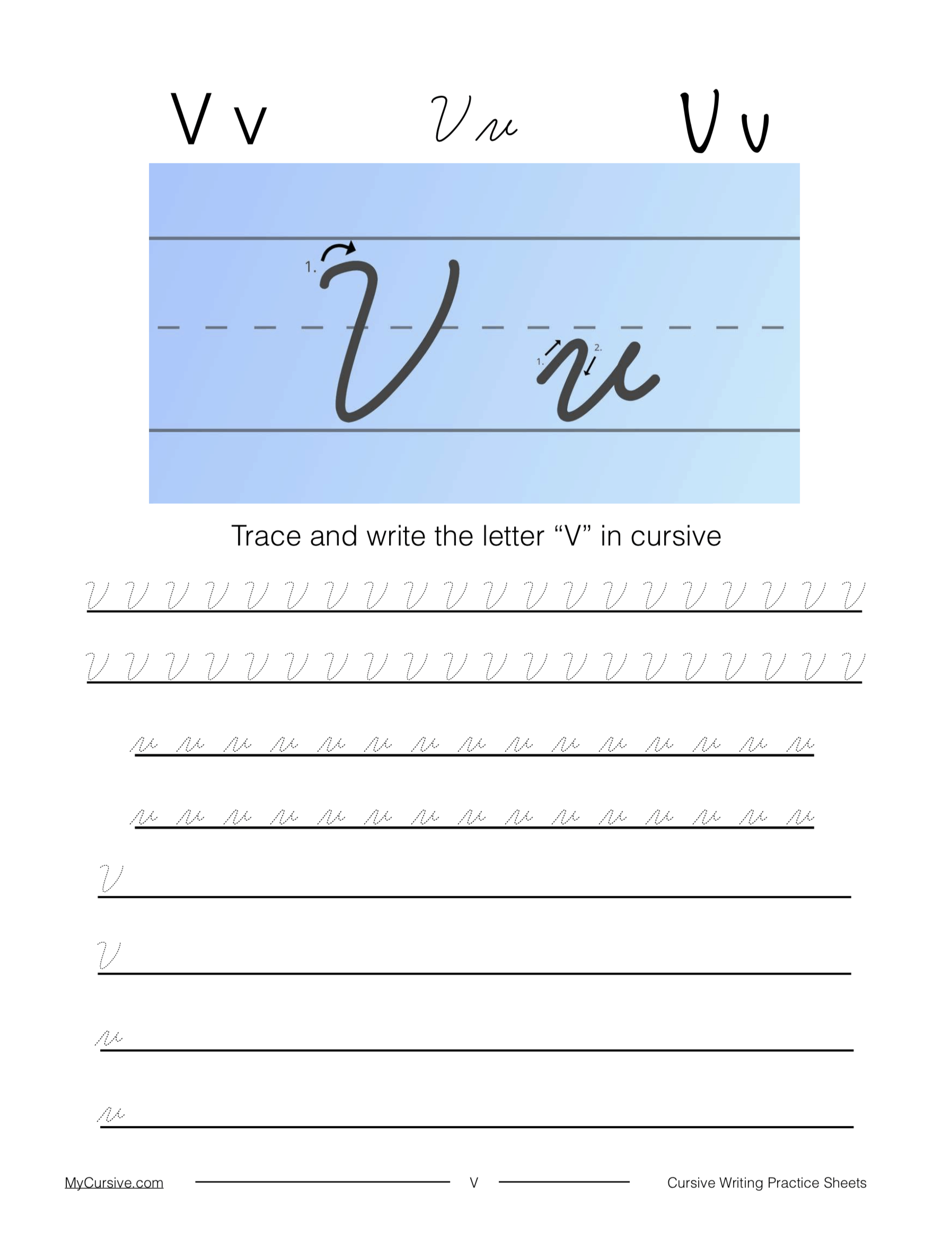 Cursive V Superstar Worksheets