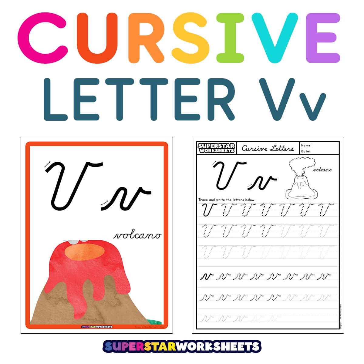 Cursive V Superstar Worksheets
