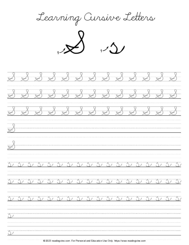 Cursive Writing Letter S ReadingVine